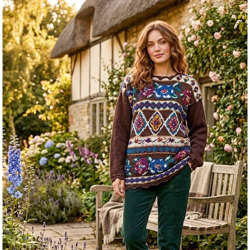 Vintage Reference Point Colorful Chunky Knit Textured Pullover Sweater Size M